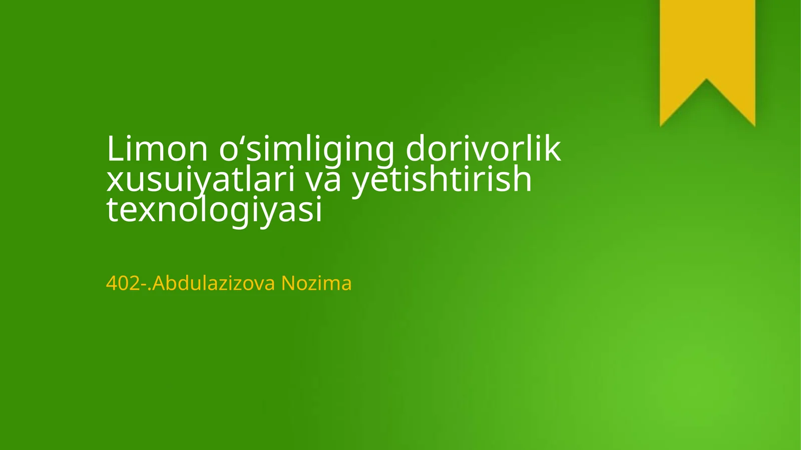 Limon oʻsimliging dorivorlik xusuiyatlari va yetishtirish texnologiyasi