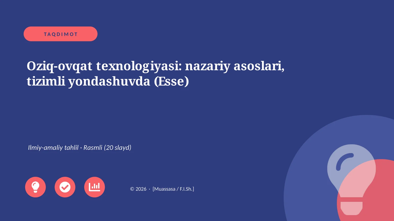 Oziq-ovqat texnologiyasi: nazariy asoslari, tizimli yondashuvda (Esse)