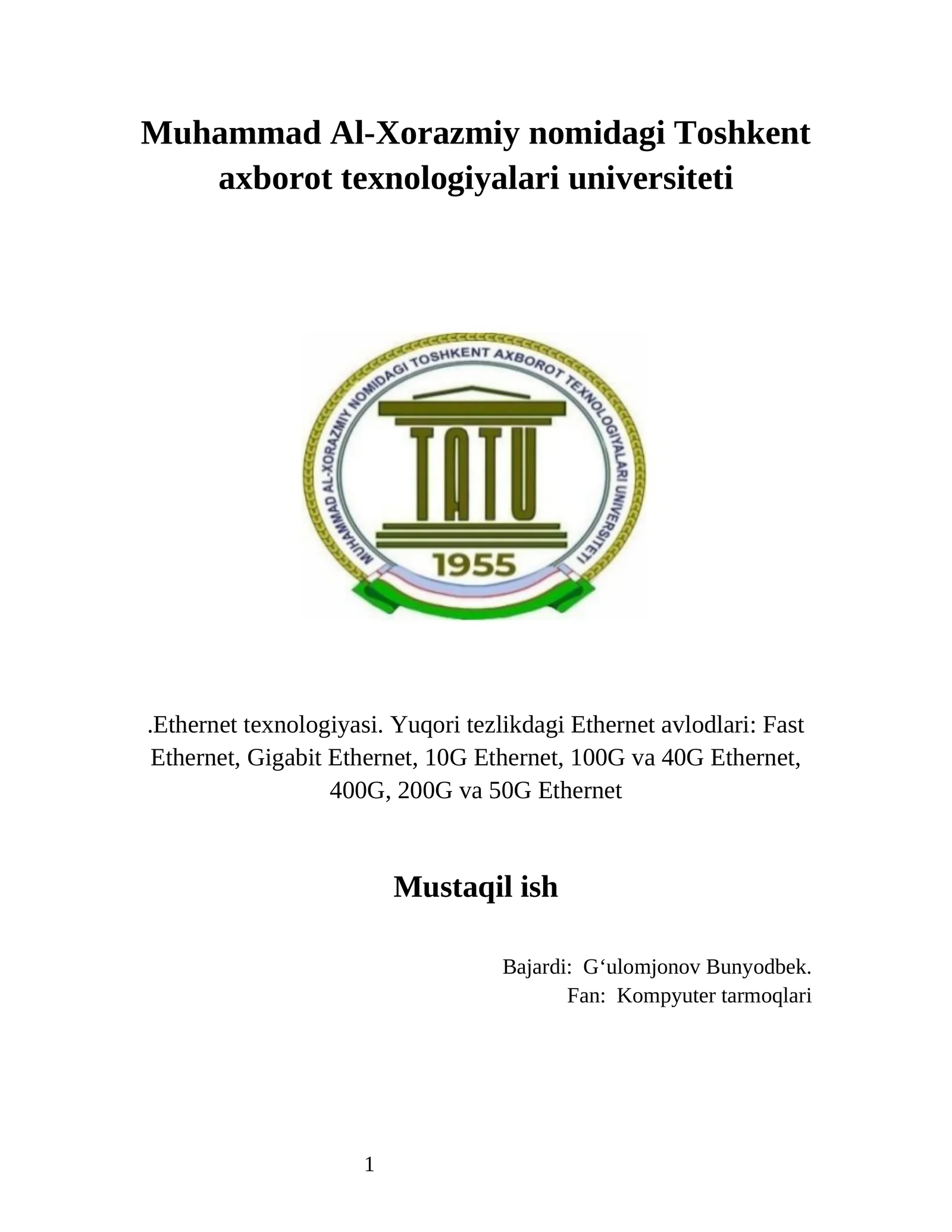 Ethernet texnologiyasi