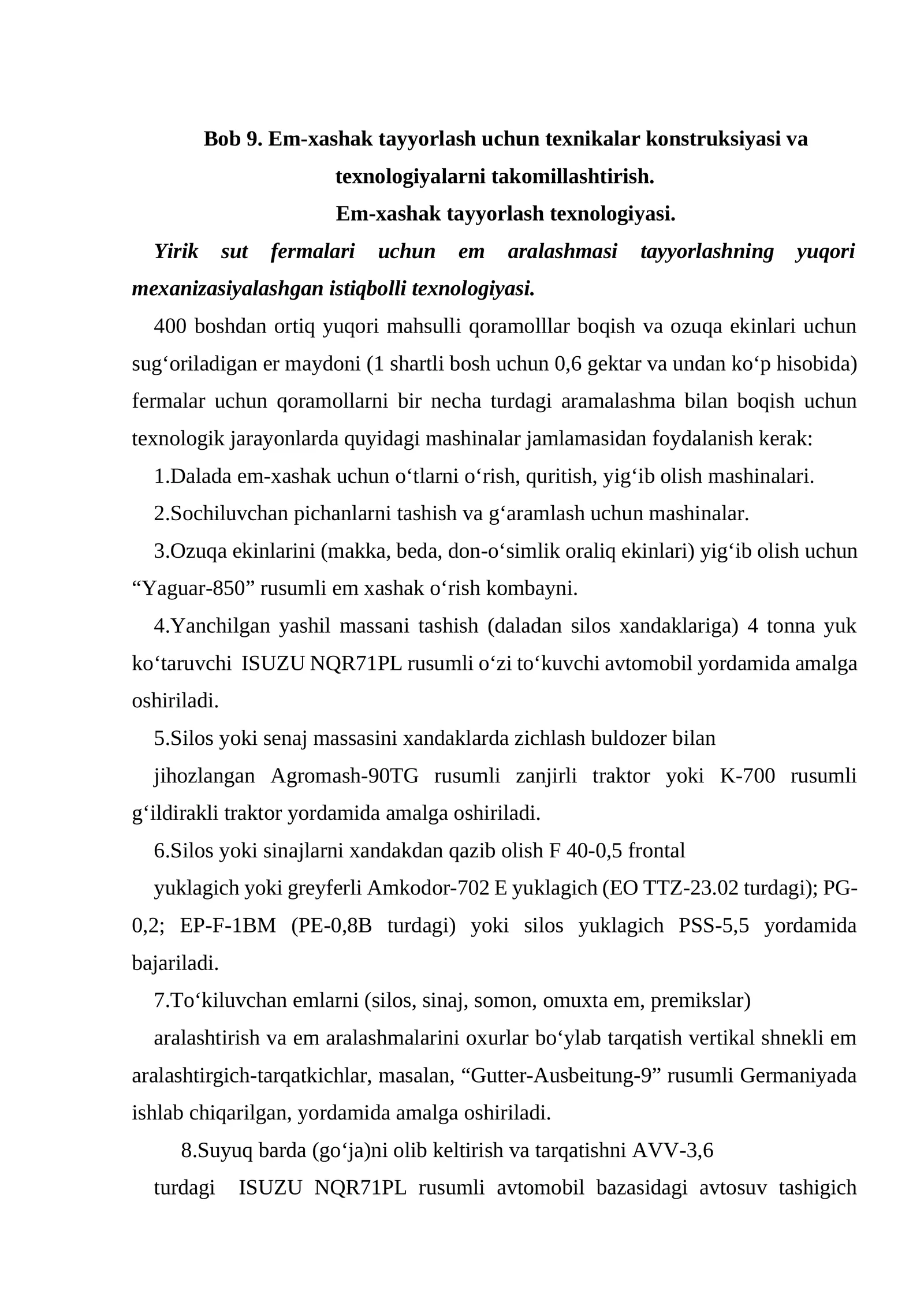Em-xashak tayyorlash uchun texnikalar konstruksiyasi va texnologiyalarni takomillashtirish