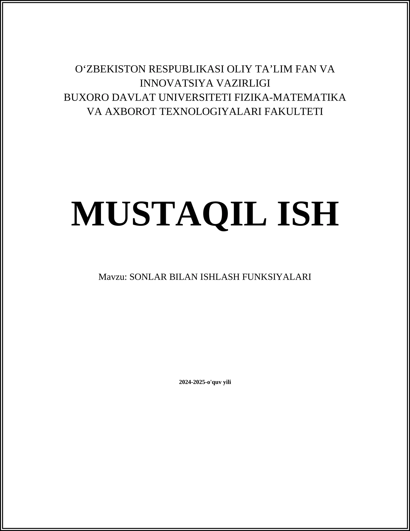 SONLAR BILAN ISHLASH FUNKSIYALARI