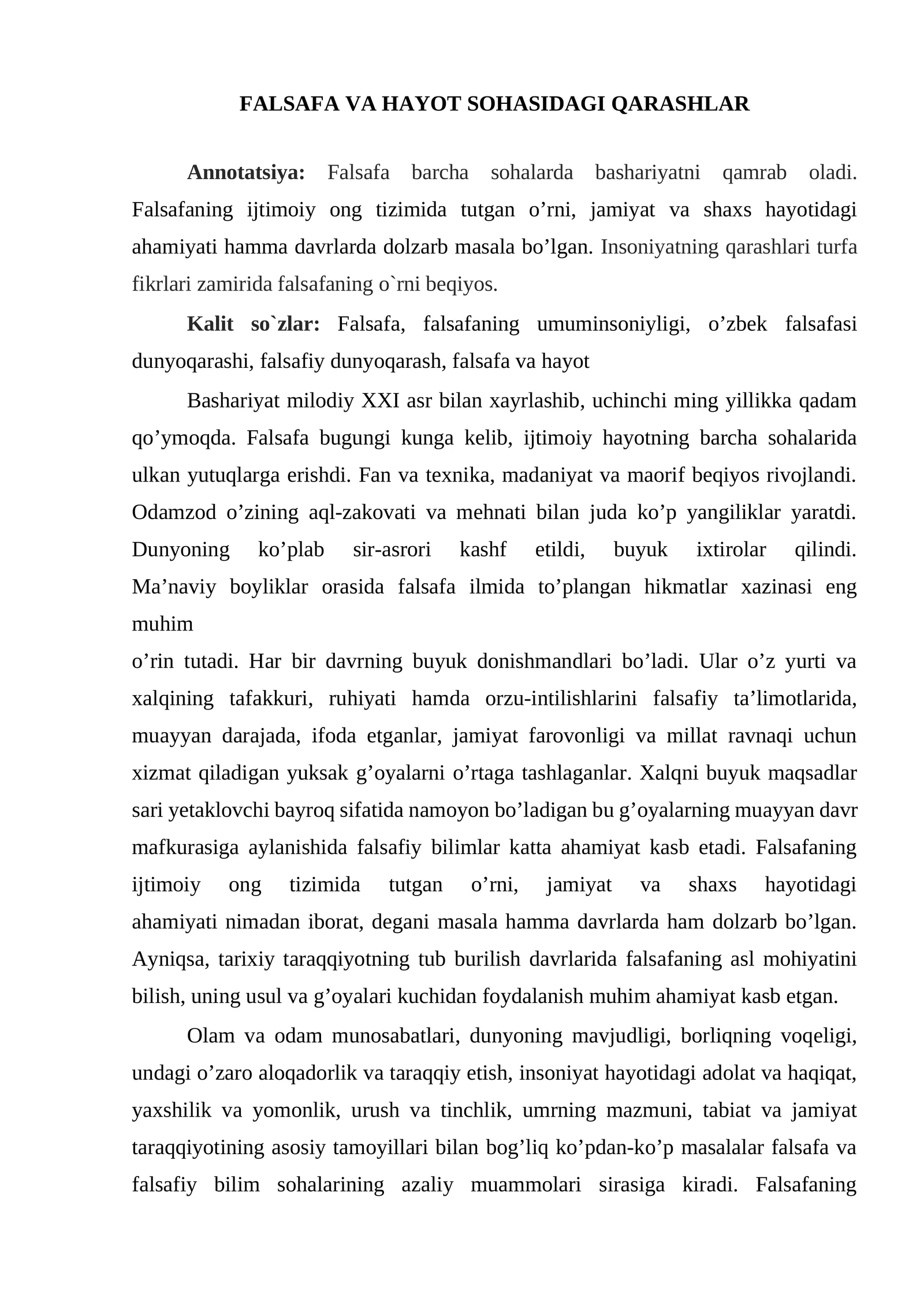 MAQOLA Falsafa va hayot sohasidagi qarashlar