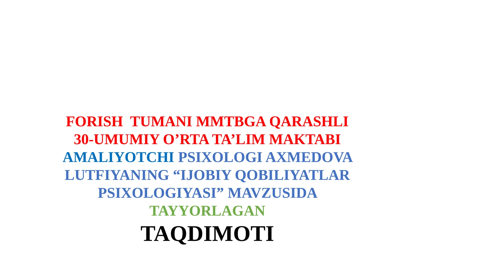“IJOBIY QOBILIYATLAR PSIXOLOGIYASI” MAVZUSIDA TAYYORLAGAN TAQDIMOTI