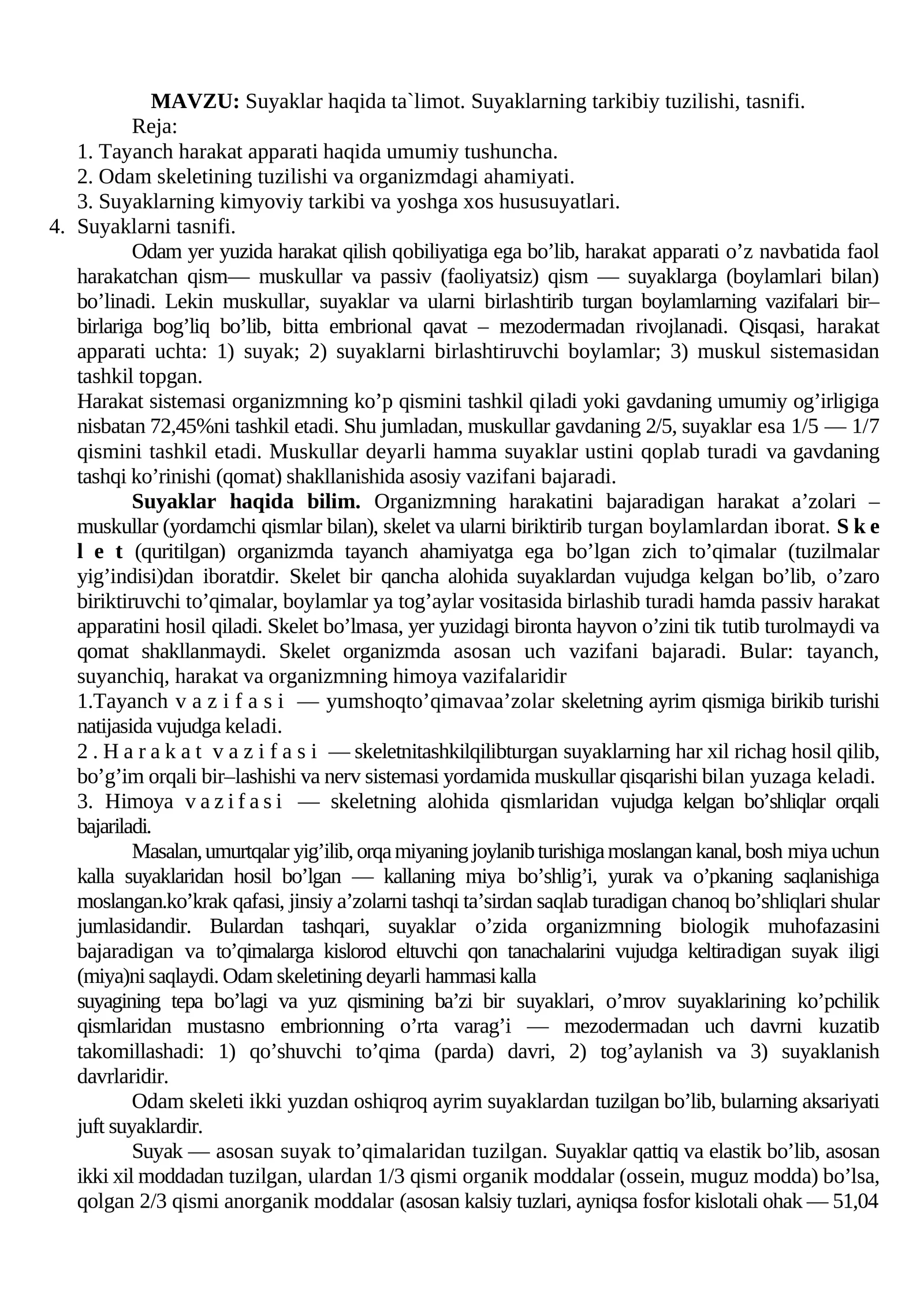 Suyaklar haqida ta`limot