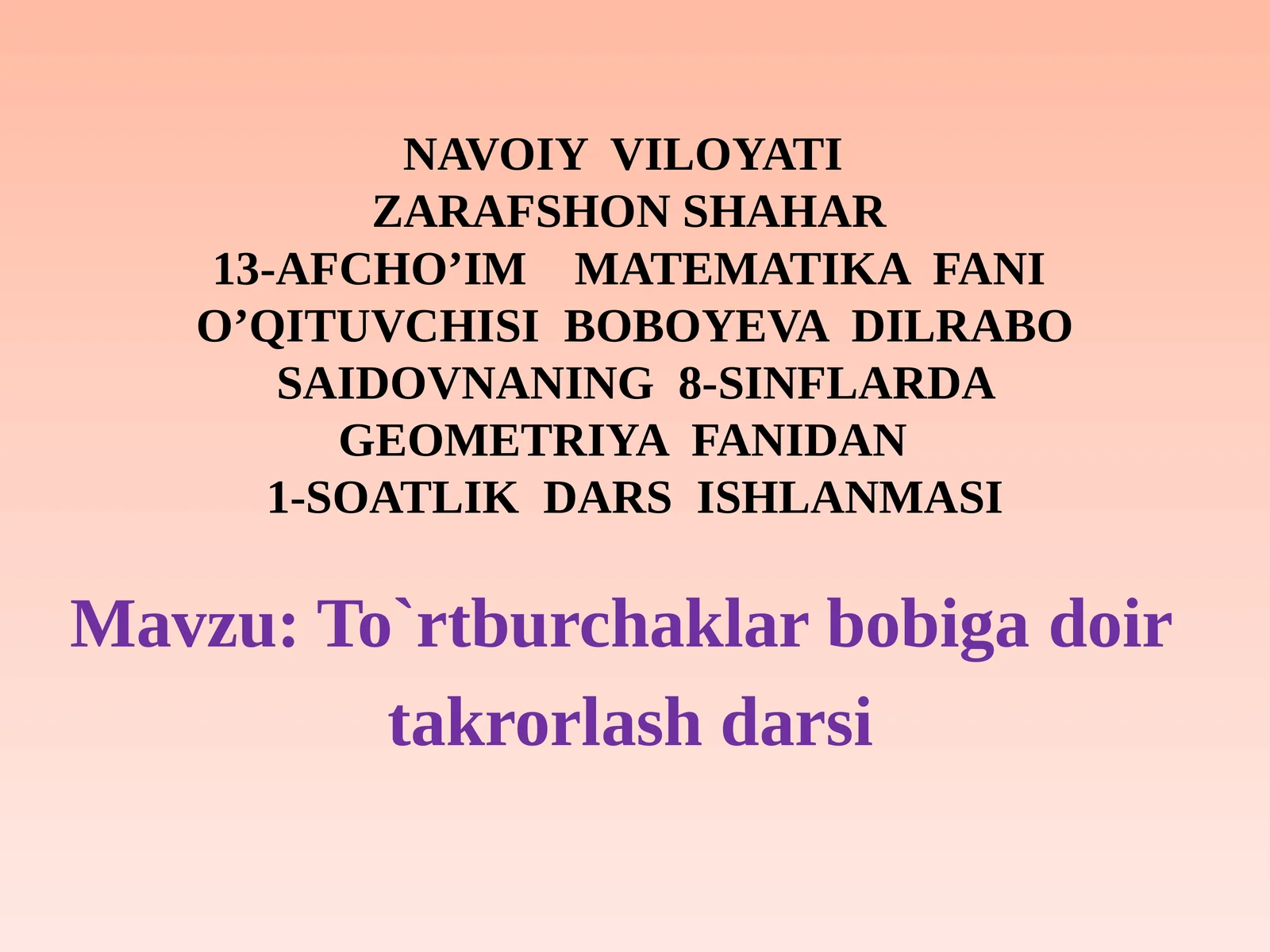To`rtburchaklar bobigadoir takrorlashdarsi