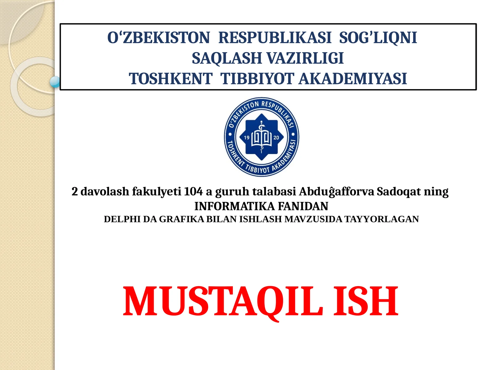 DELPHI DA GRAFIKA BILAN ISHLASH