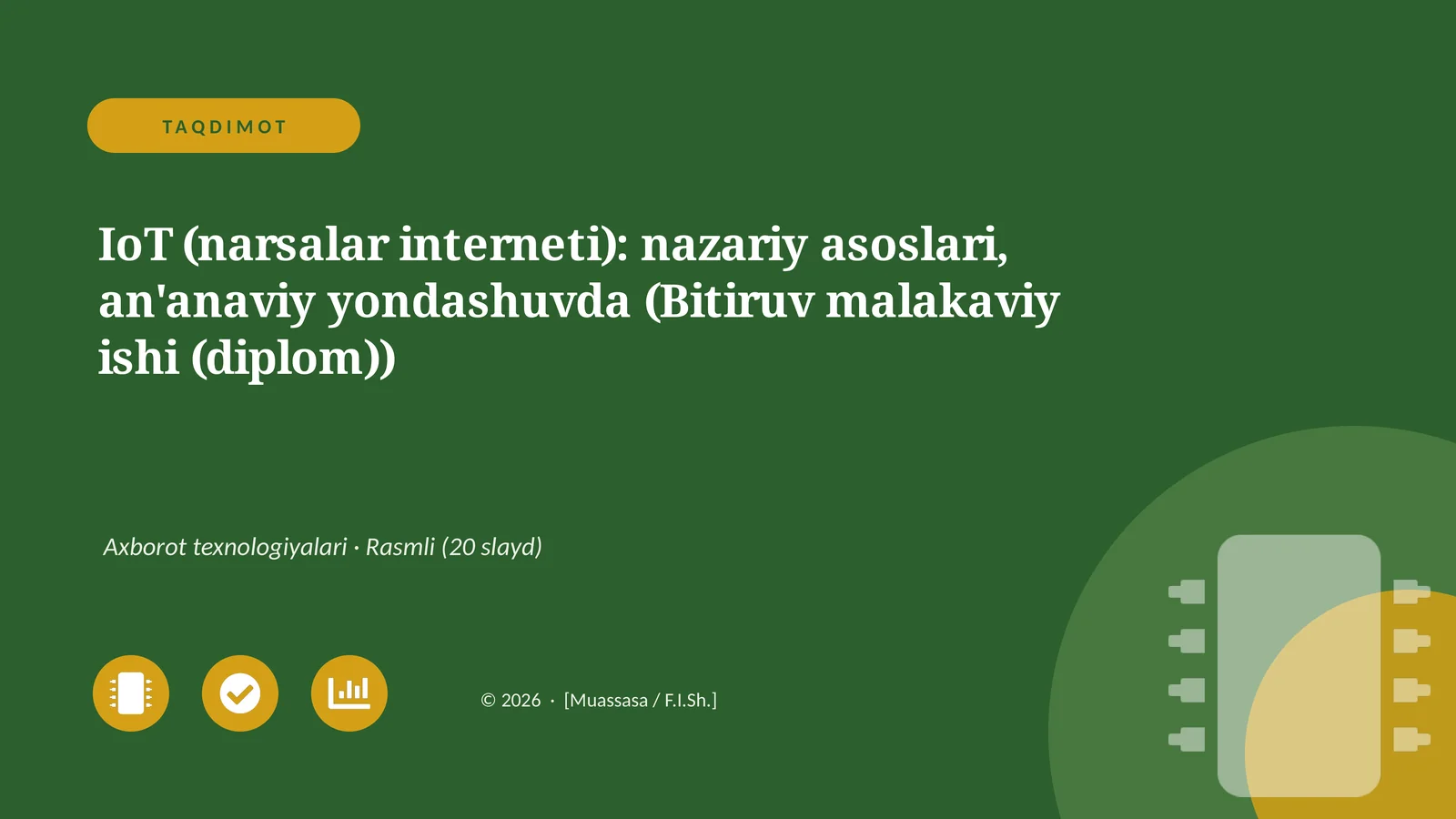 IoT (narsalar interneti): nazariy asoslari, an'anaviy yondashuvda (Bitiruv malakaviy ishi (diplom))
