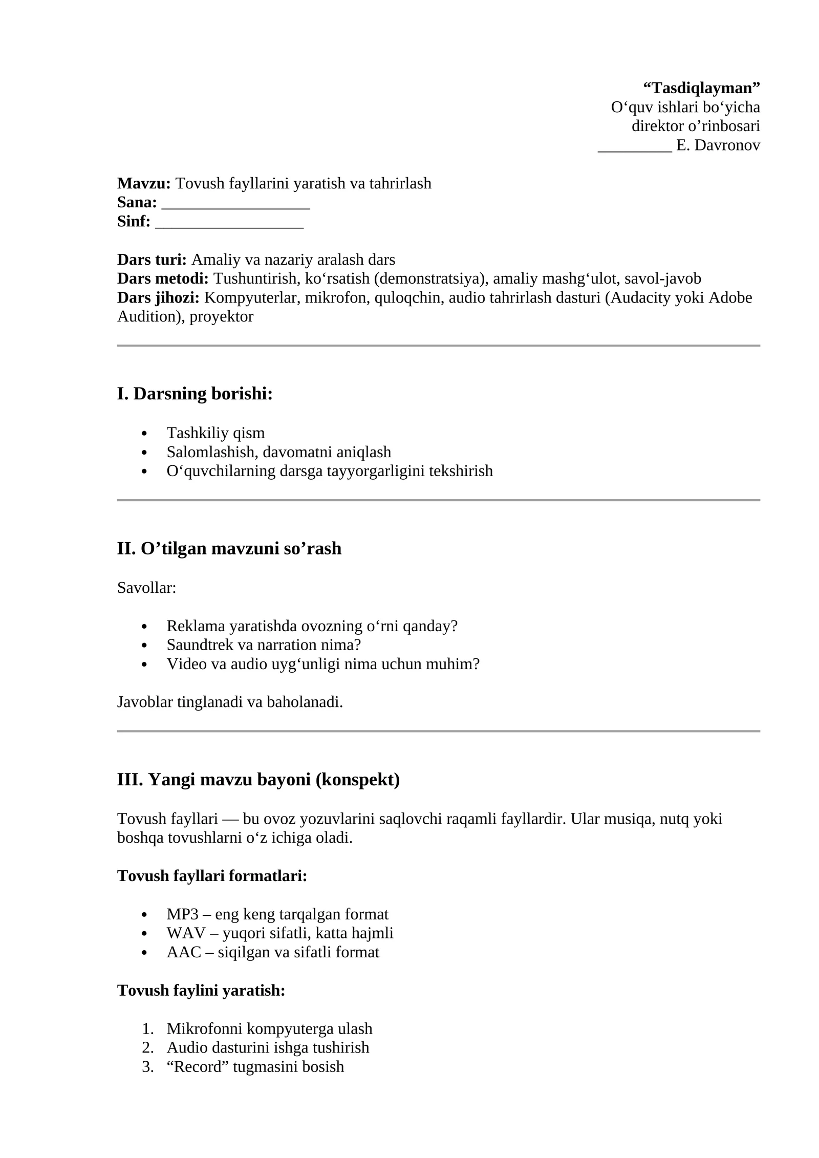 Tovush fayllarini yaratish va tahrirlash