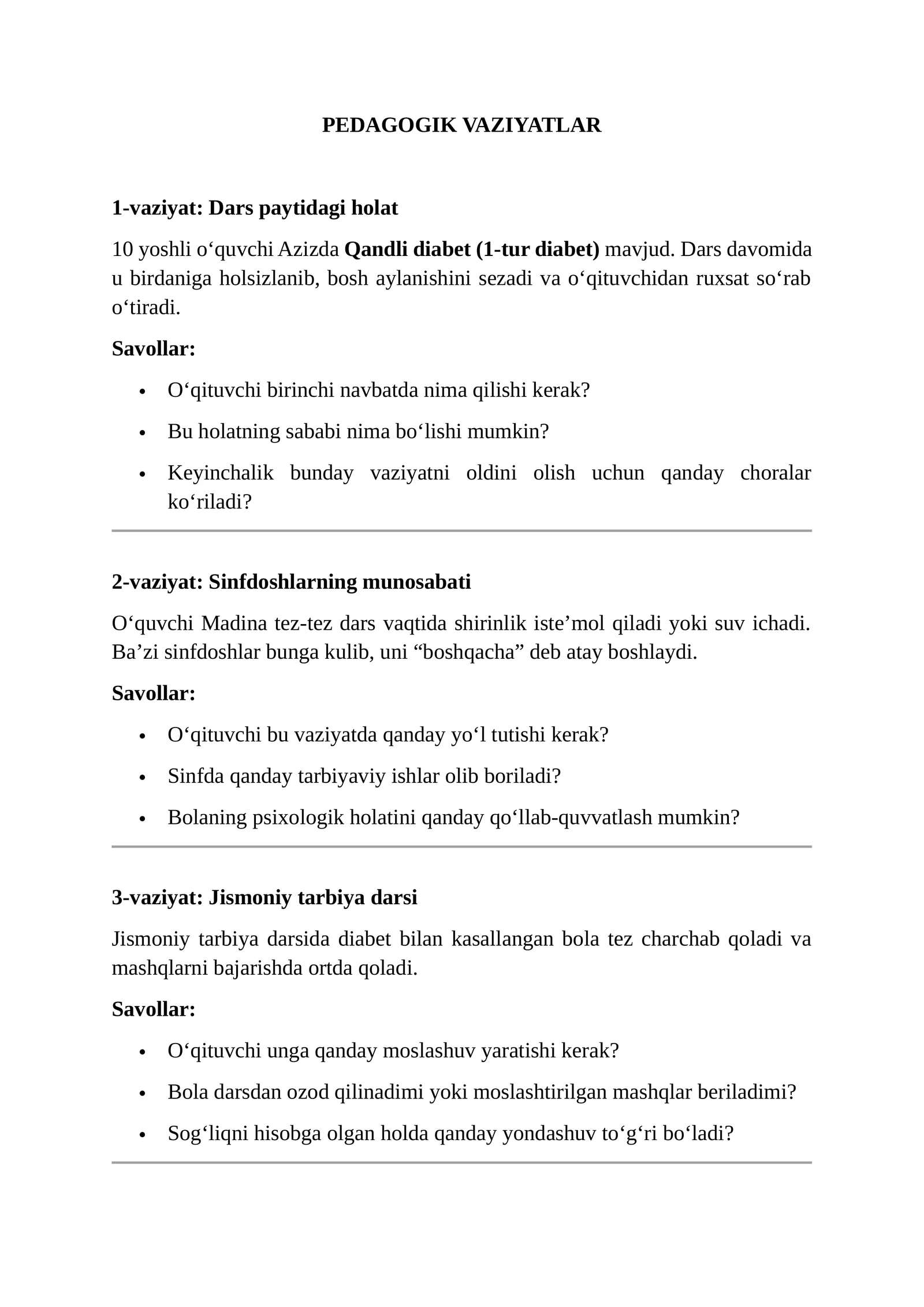 PEDAGOGIK VAZIYATLAR