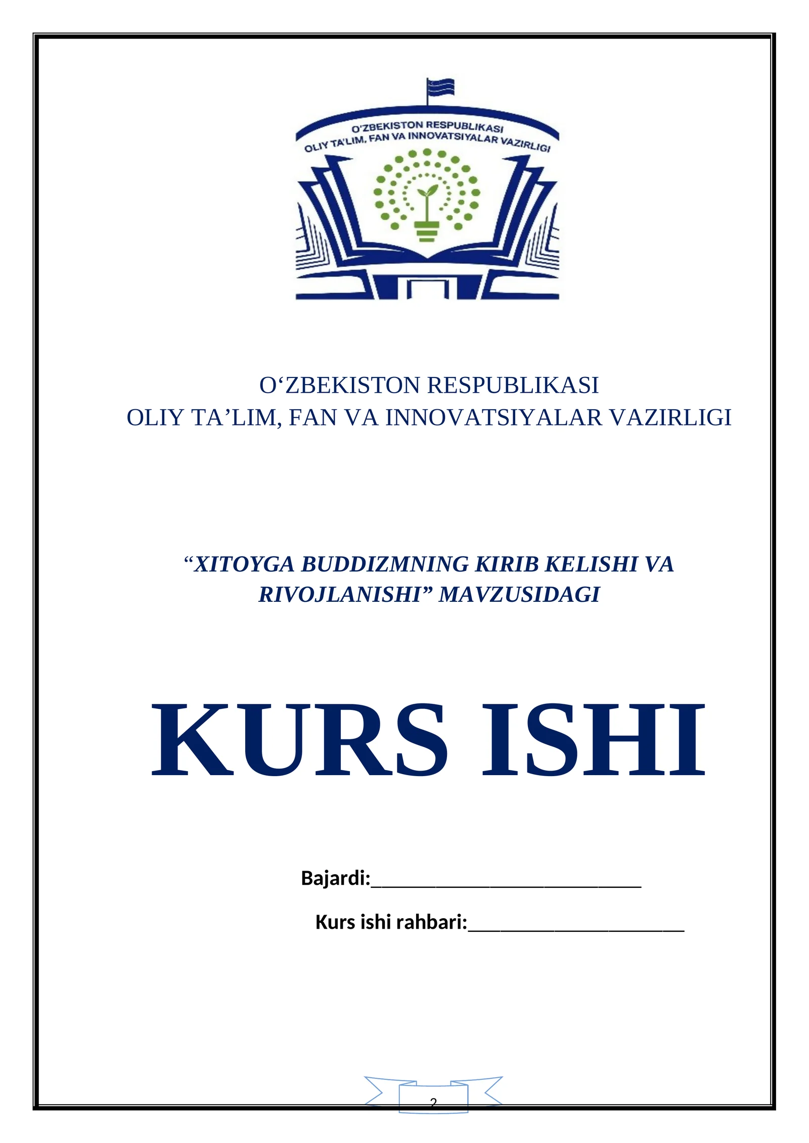 XITOYGA BUDDIZMNING KIRIB KELISHI VA RIVOJLANISHI