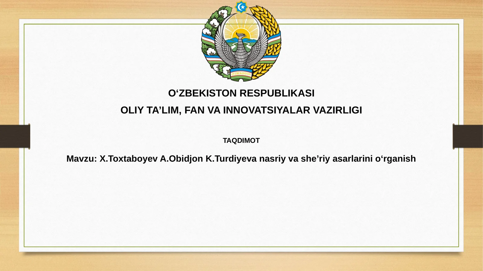 X.ToxtaboyevA.ObidjonK.Turdiyevanasriyvasheʼriyasarlarinioʻrganish