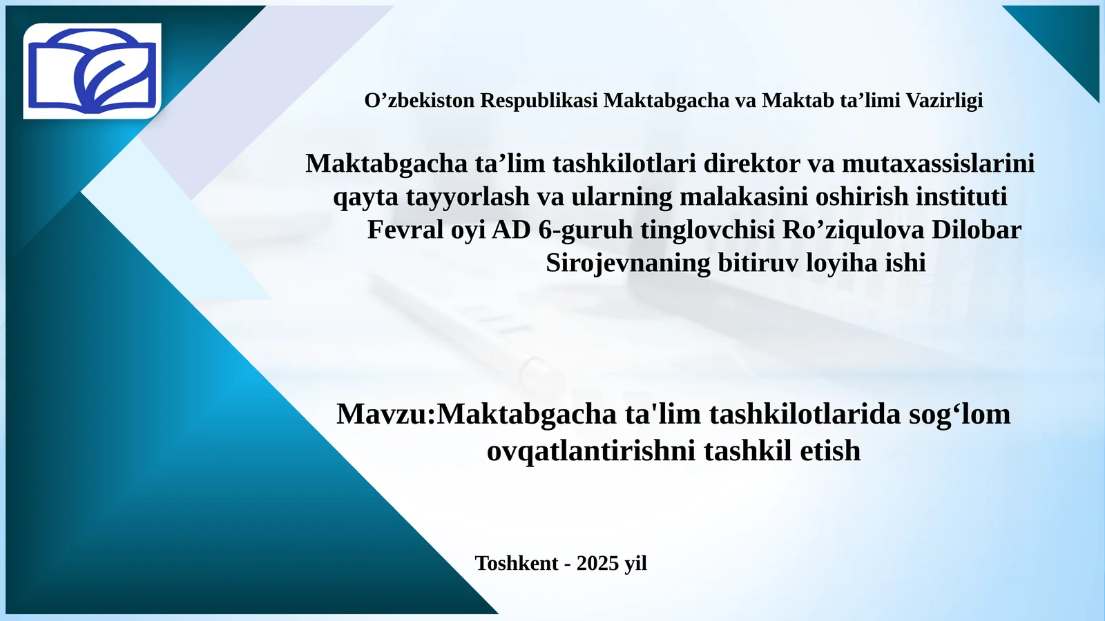Maktabgachata'lim tashkilotlarida sog‘lom ovqatlan tlashni tashkil etish