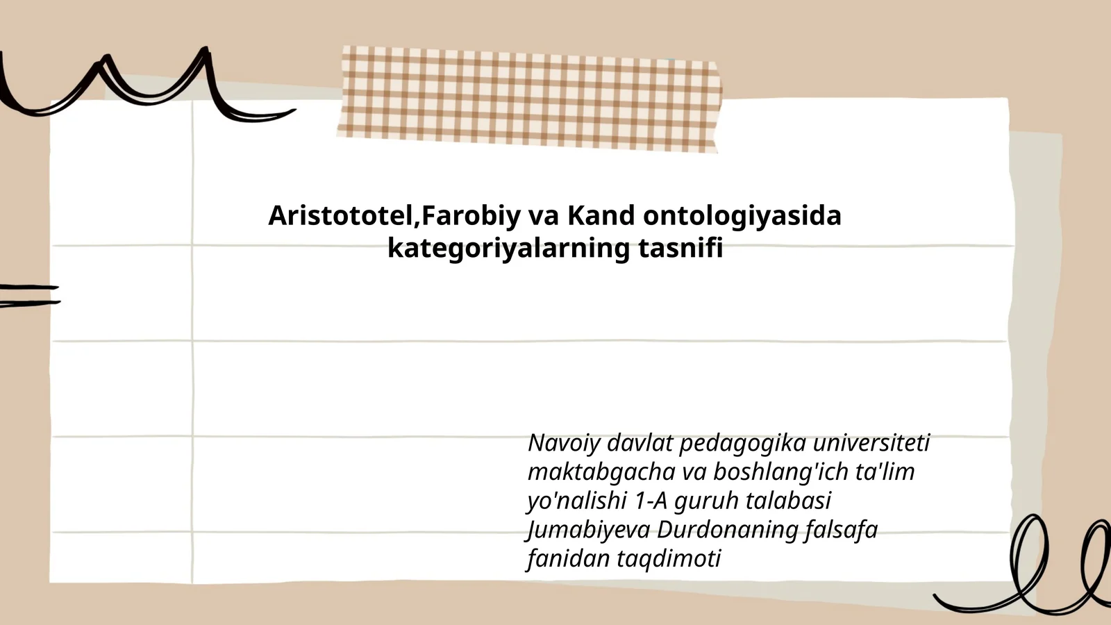 Aristototel,Farobiy va Kand ontologiyasida kategoriyalarning tasnifi