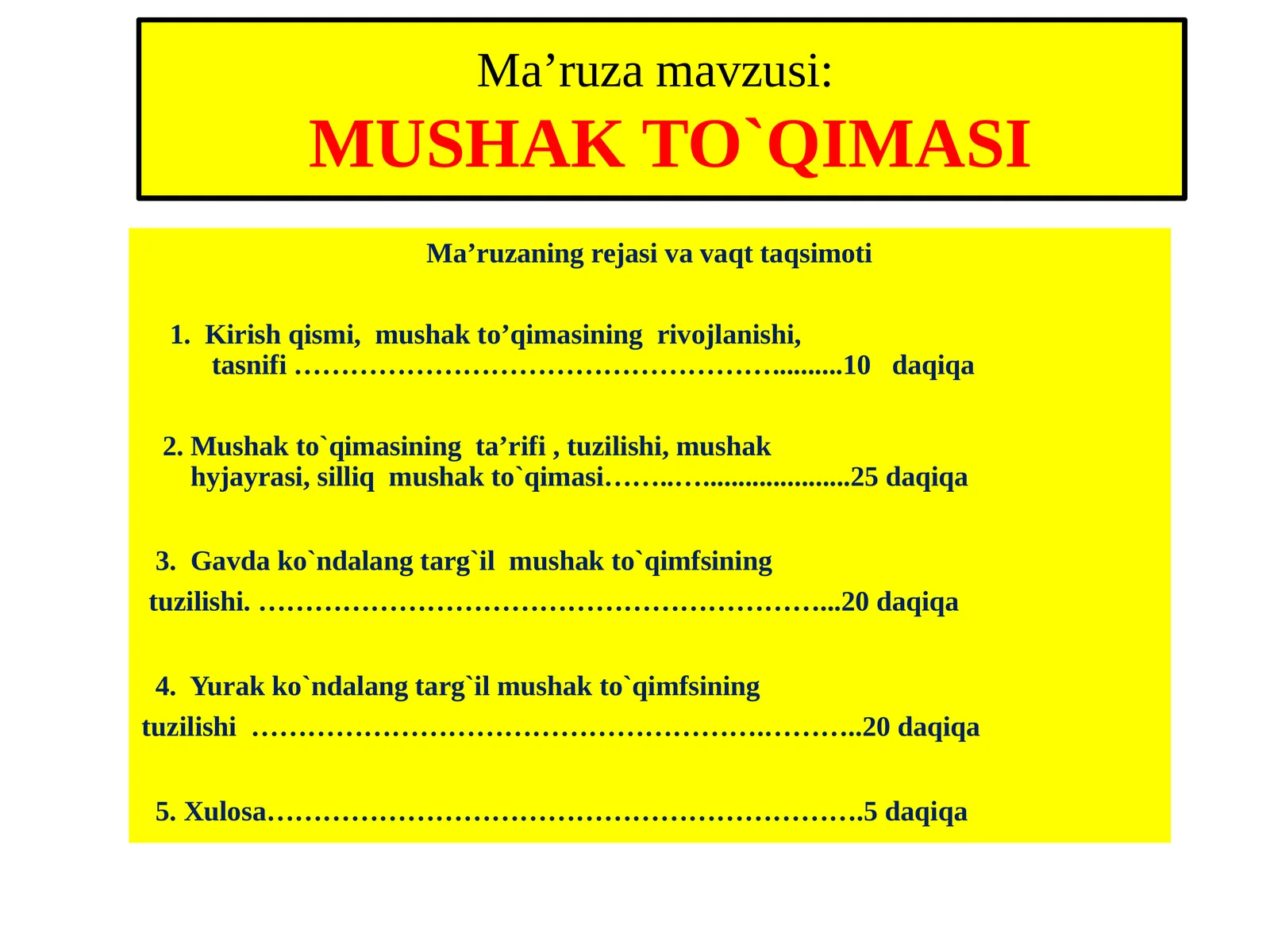 MUSHAK TO`QIMASI