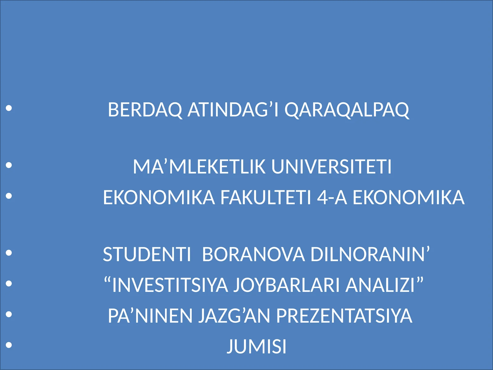INVESTITSIYA JOYBARLARI ANALIZI