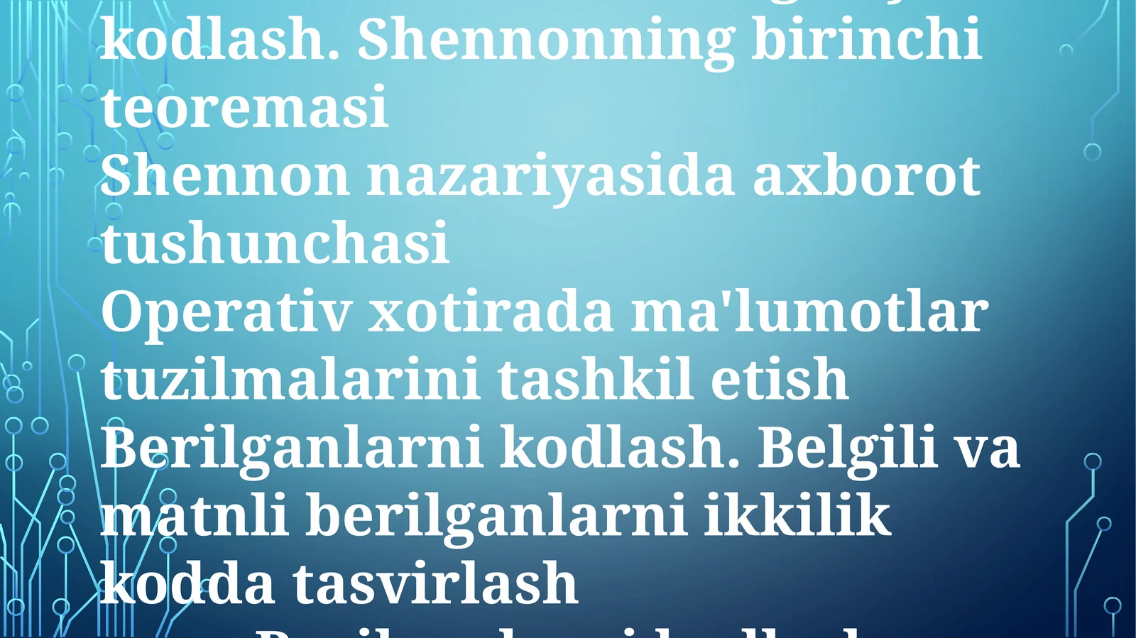 Shannon Nazariyasidagi Ma'lumot Tushunchasi