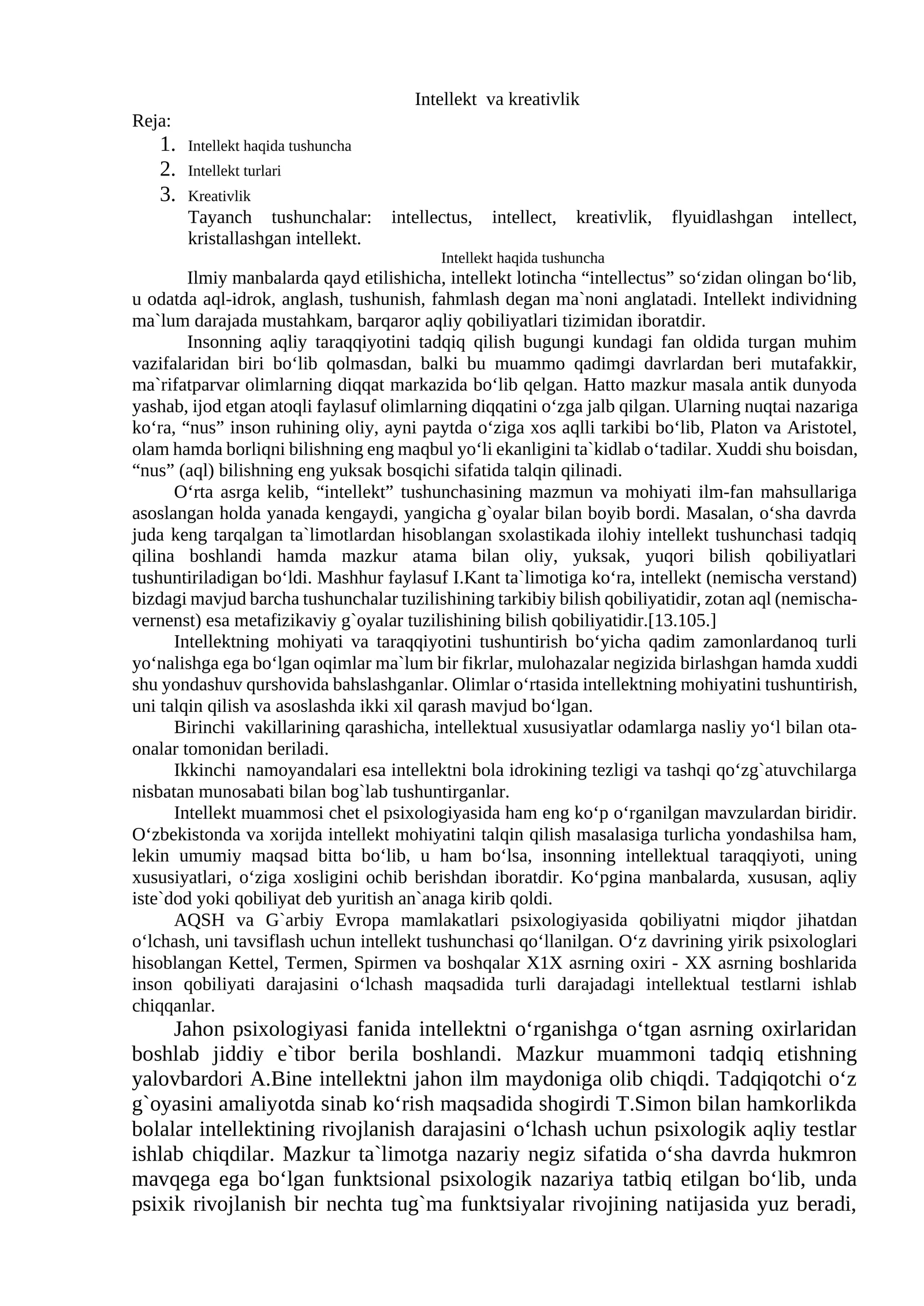 Intellekt va kreativlik