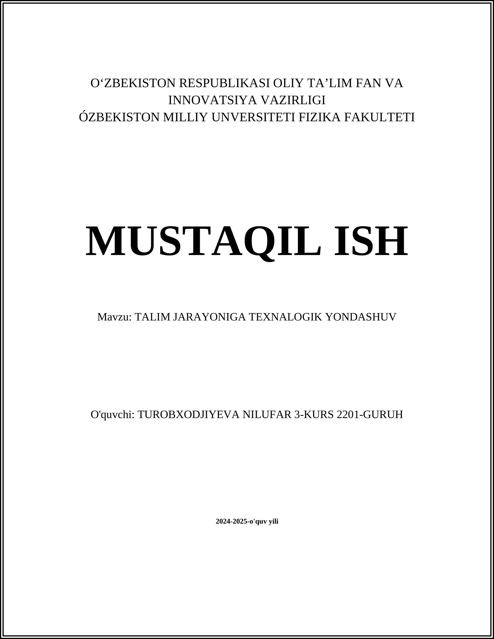 TALIM JARAYONIGA TEXNALOGIK YONDASHUV