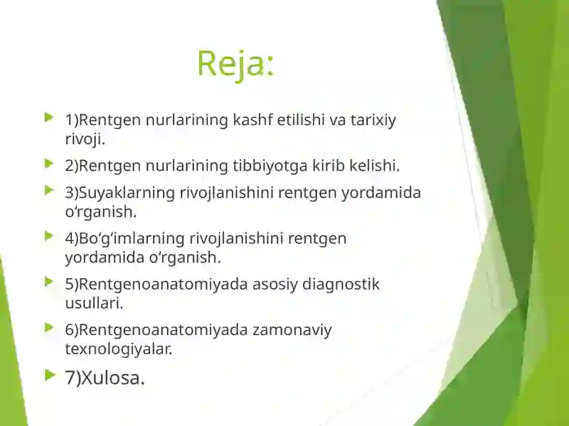 Rentgen nurlarini o‘rganish tarixi,suyak va bo‘g‘imlar rivojlanishini ...