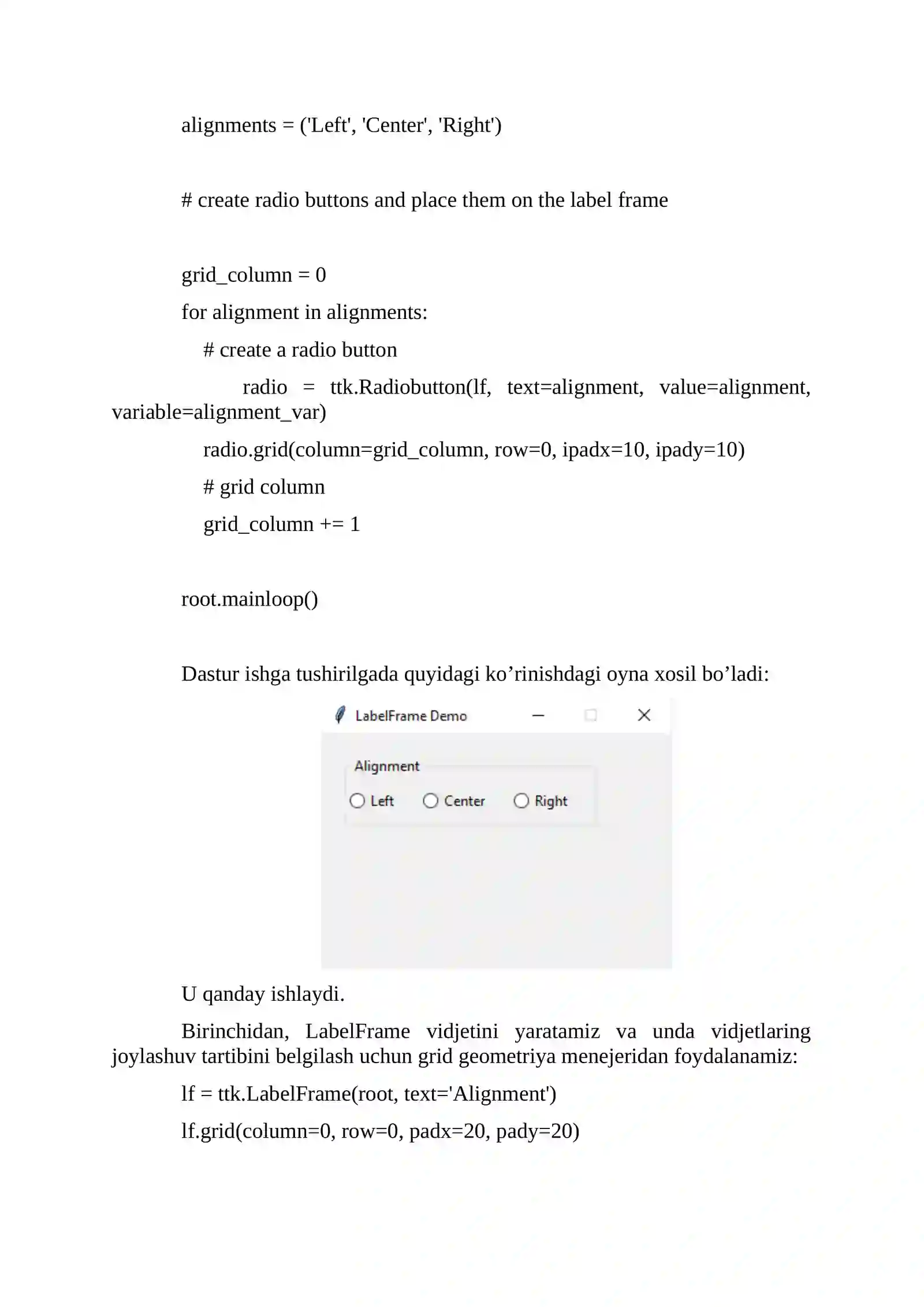 Tkinter LabelFrame