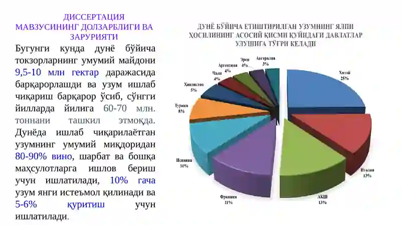 Uzumni o'stirish usullari uzum hosildorligi va qayta ishlashdagi ahamiyati
