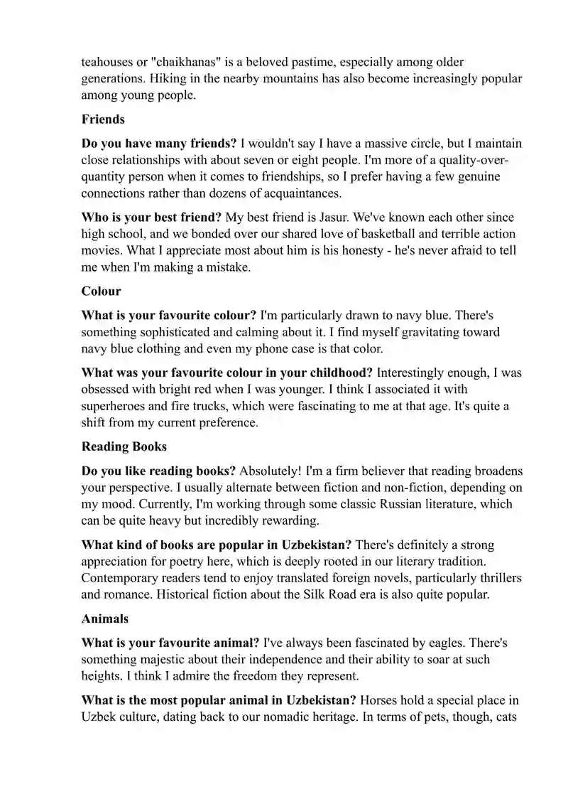 English speaking part 1 Questions and Answers
