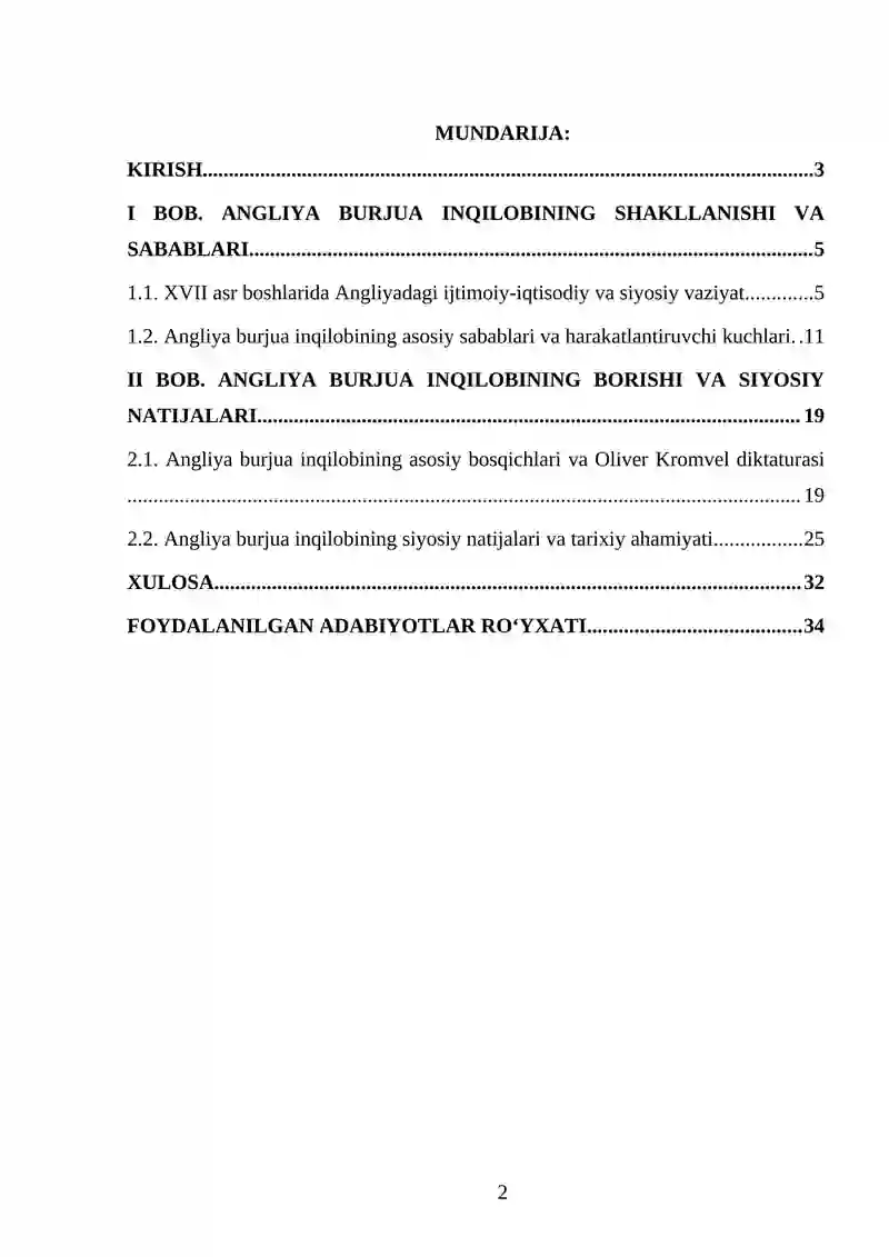Angliya burjua inqilobi va uning siyosiy natijalari