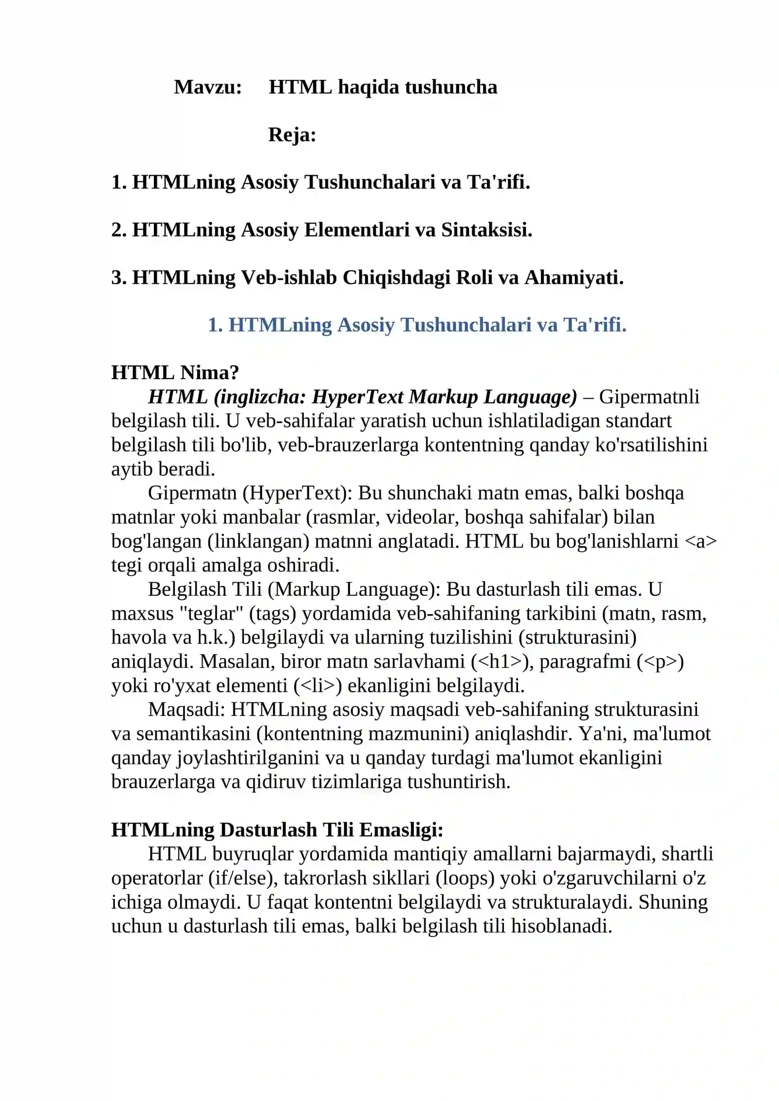 HTML haqida tushuncha