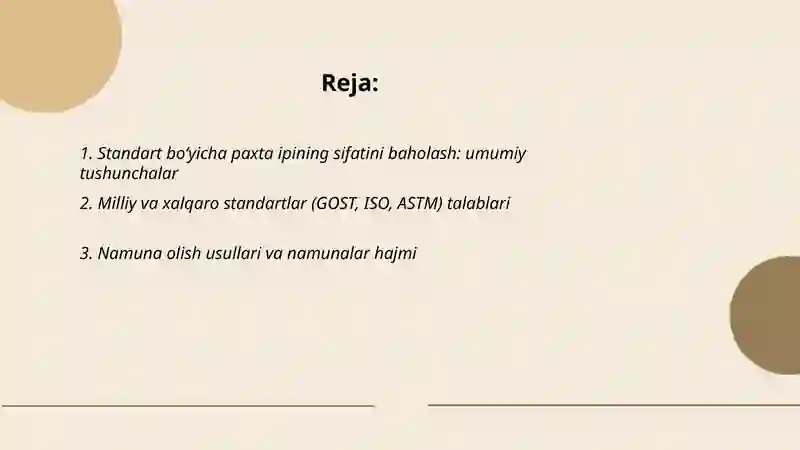 Standart bo‘yicha paxta ipining sifatini baholash
