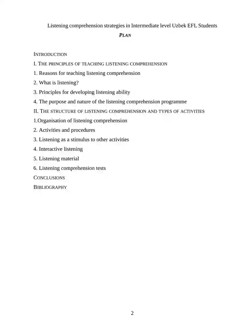 Listening comprehension strategies in Intermediate level Uzbek EFL Students