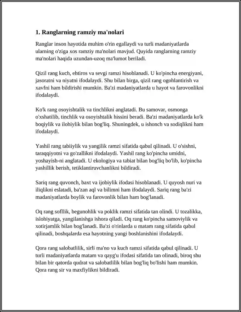 RANGLAR VA RAQAMLARNING RAMZIY MA’NOLARI
