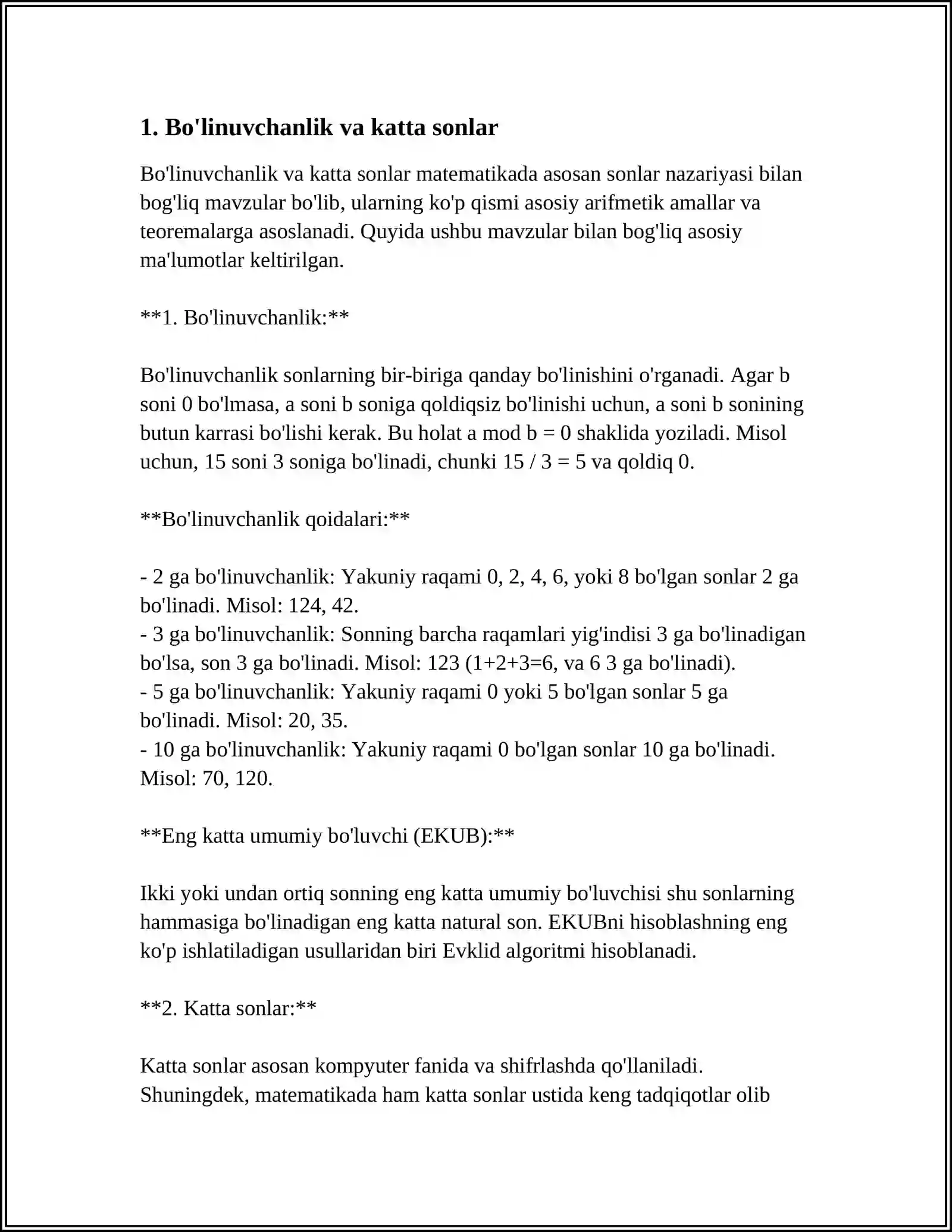 MATEMATIK ALGORITMLAR: DIVISIBILITY & LARGE NUMBERS,PRIME NUMBERS ...