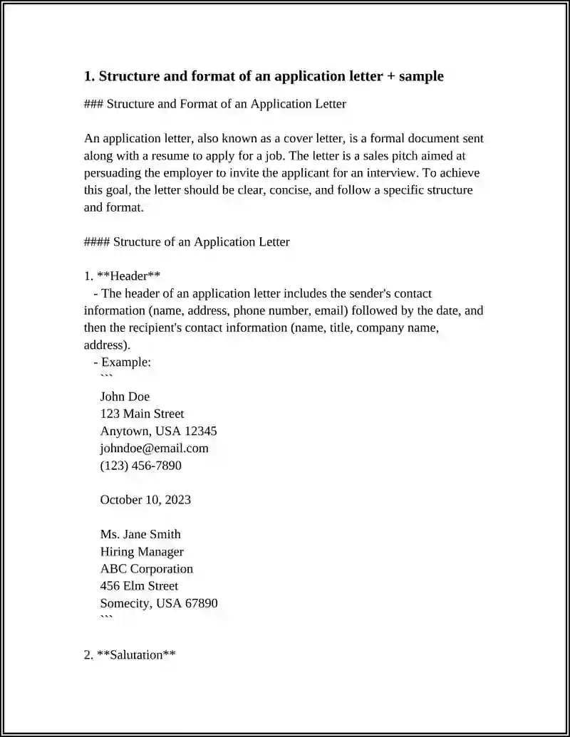 Structure and format of an application letter