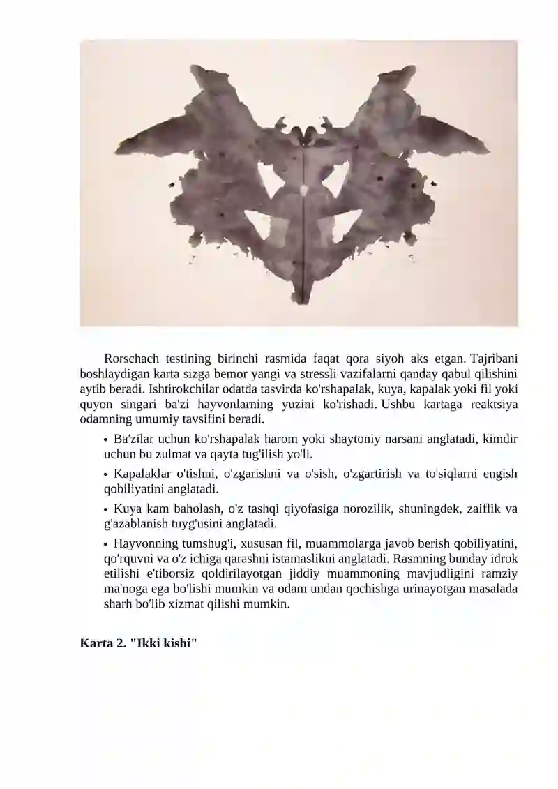 Rorschach testi: rasmlar va dekodlash