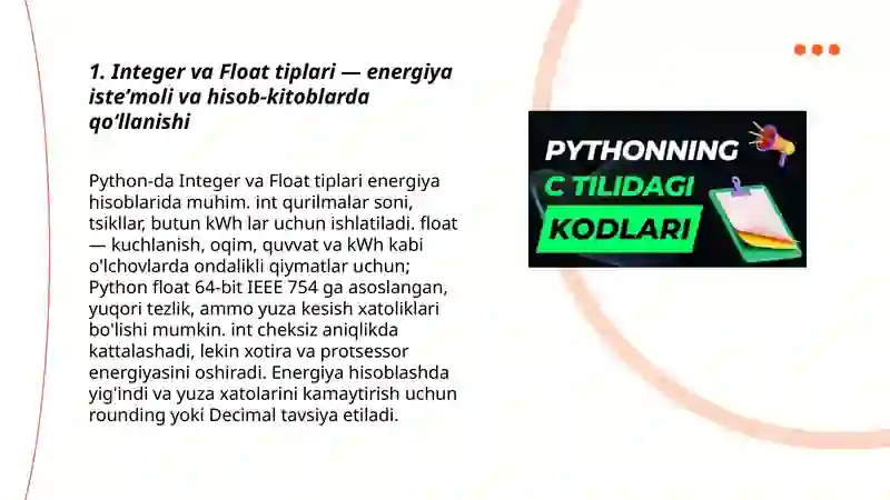 Python dasturlash tilida malumotlar turlari va ularning energetikada ...