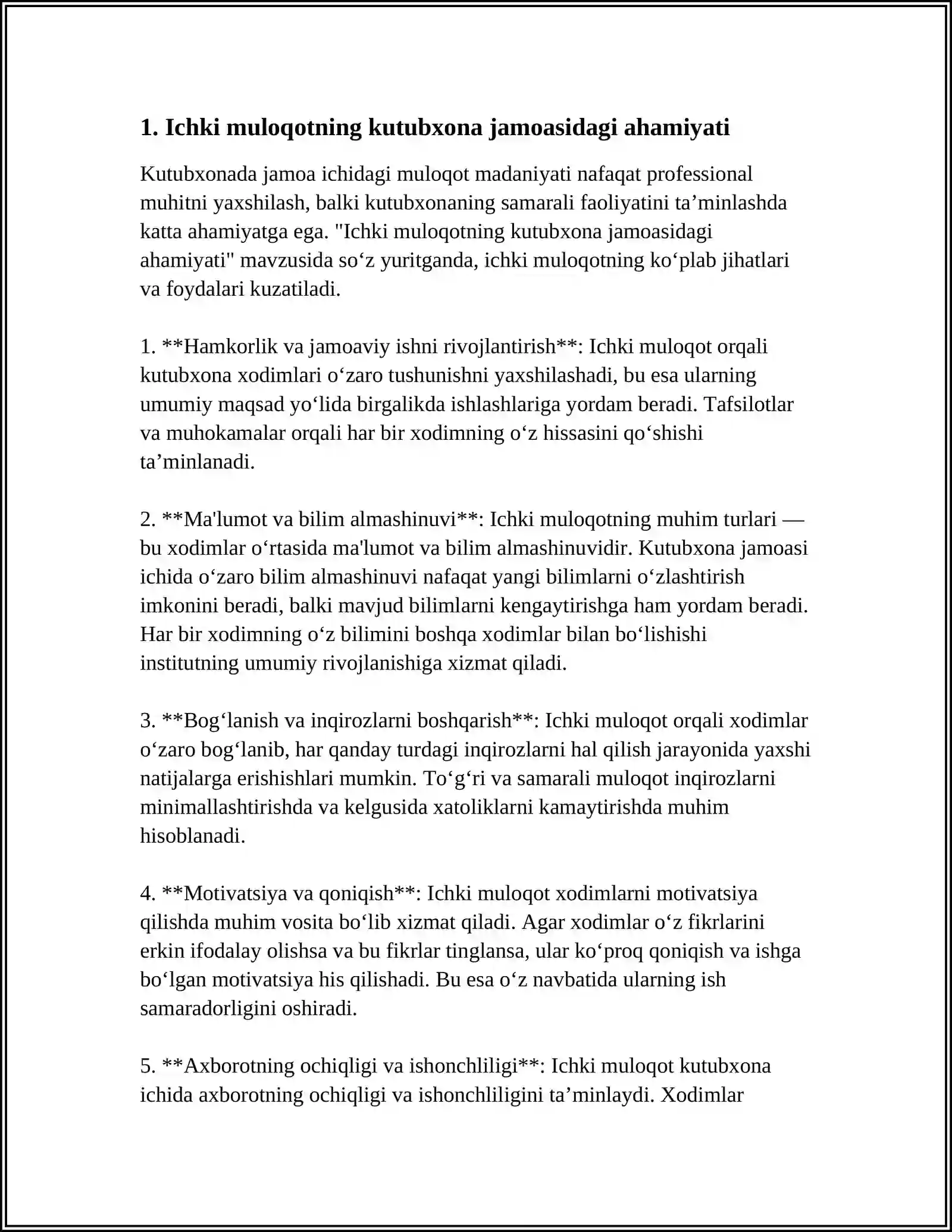 KUTUBXONADA JAMOA ICHIDAGI MULOQOT MADANIYATI