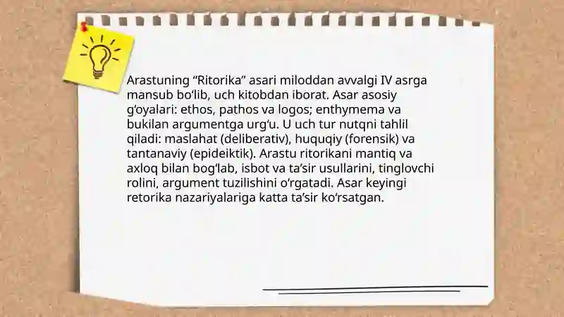 Arastuning ritorika haqida ma'lumoti