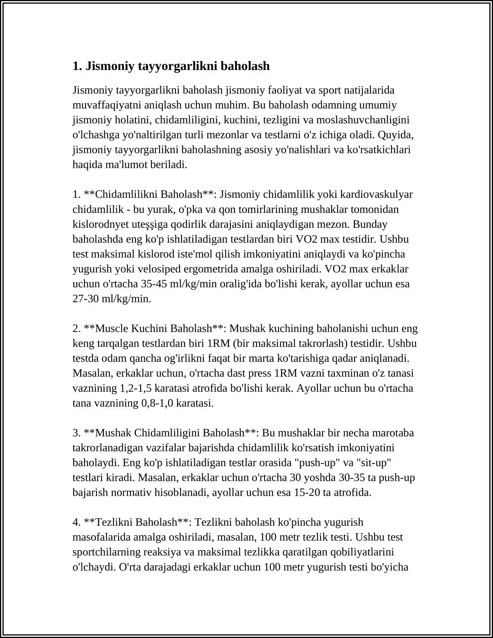 SUZISH SPORT TURI BOʻYICHA BADAN QIZDIRISH MASHQLARINI TUZISH