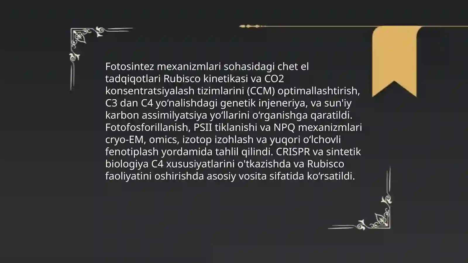 O'simliklar fiziologiyasi uzuasidan chet el ilmiy tadqiqotlar