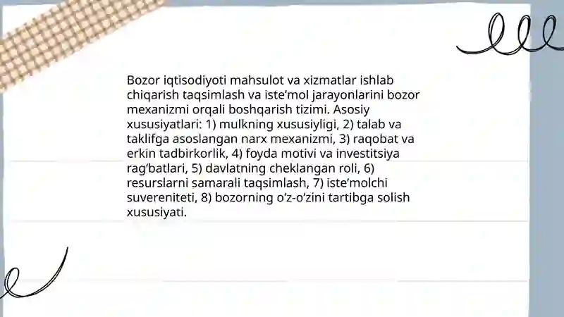 Bozor iqtisodiyoti mazmuni va unga oʻtish yoʻllari