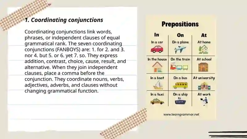 The Functional Parts of Speech (conjunction, preposition, determiners ...