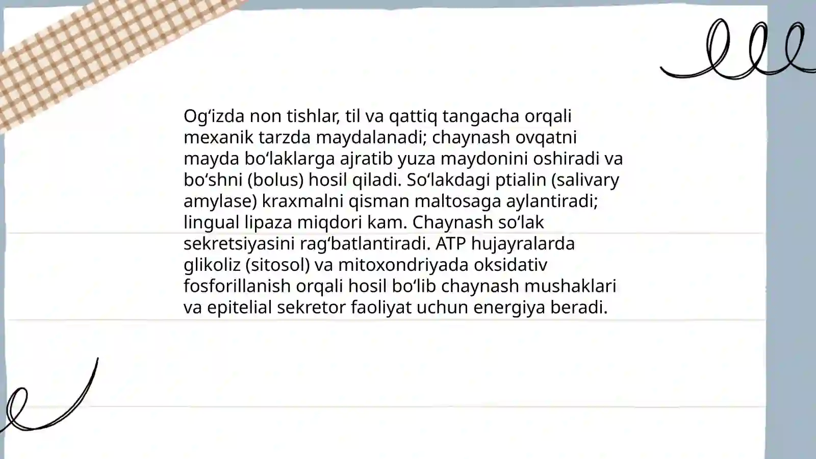 Ogʻizda nonning mexanik parchalashi va chaynash jarayoni