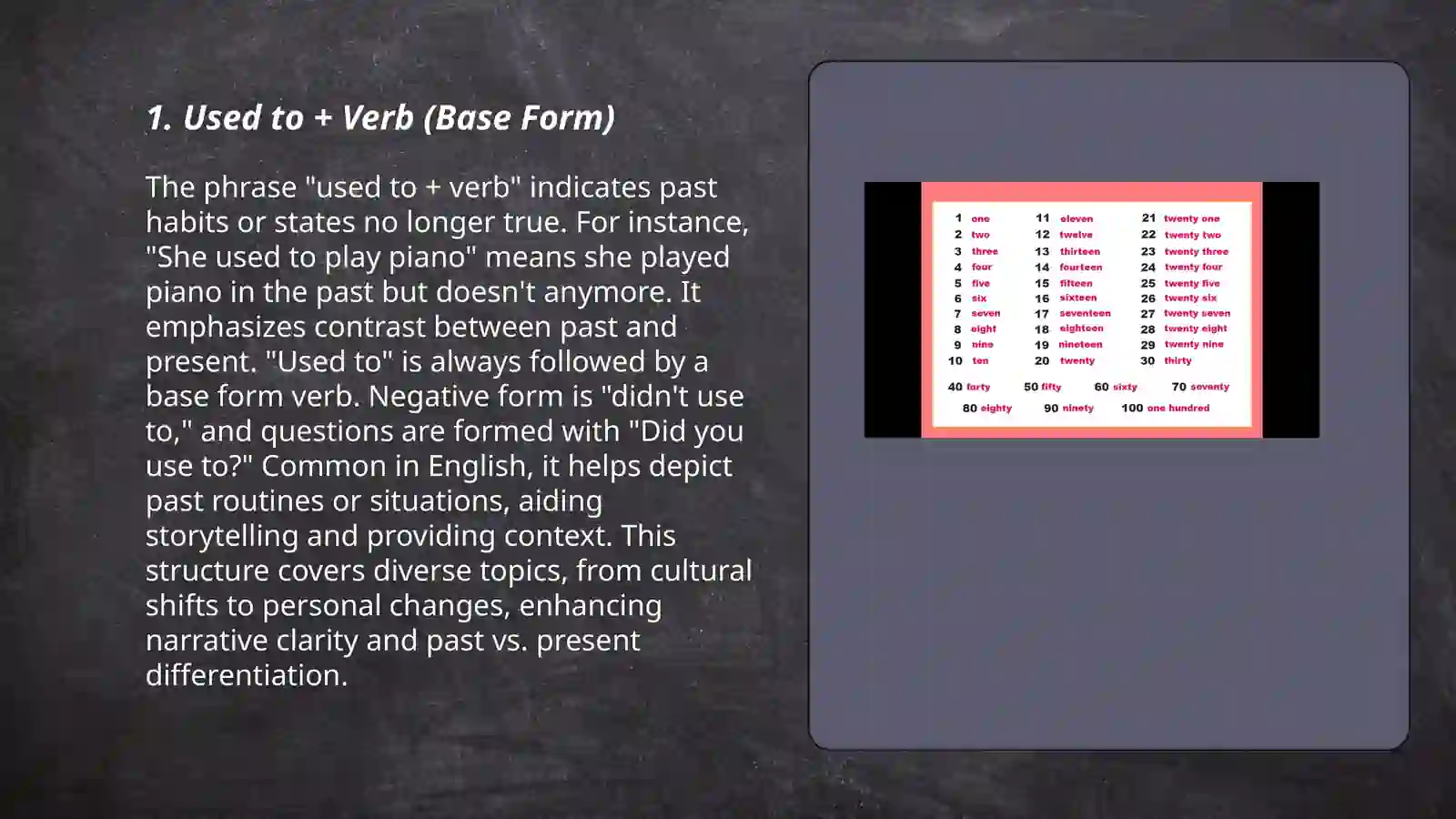 Used to + Verb (Base Form)