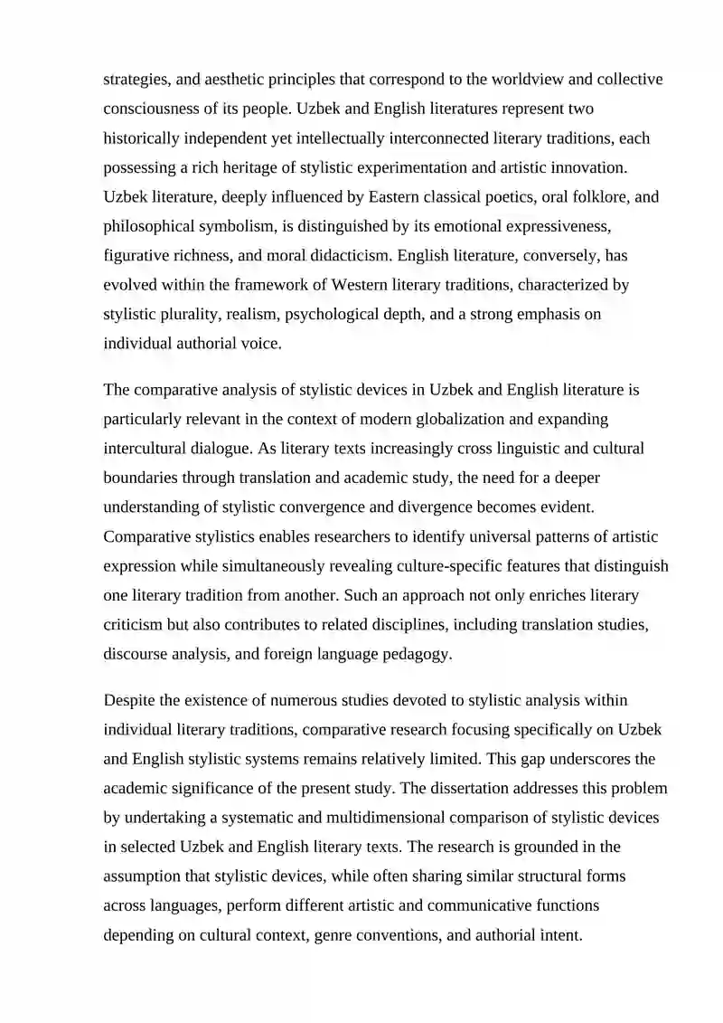 Comparative Analysis of Stylistic Devices in Uzbek and English Literature