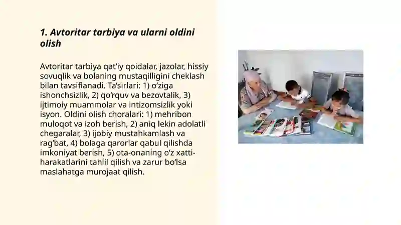 Avtoritar tarbiya va ularni oldini olish