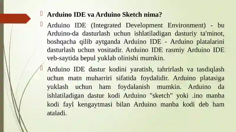 ARDUINO IDE VA ARDUINO SKETCH.