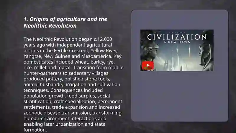 Origins of Agriculture and the Neolithic Revolution