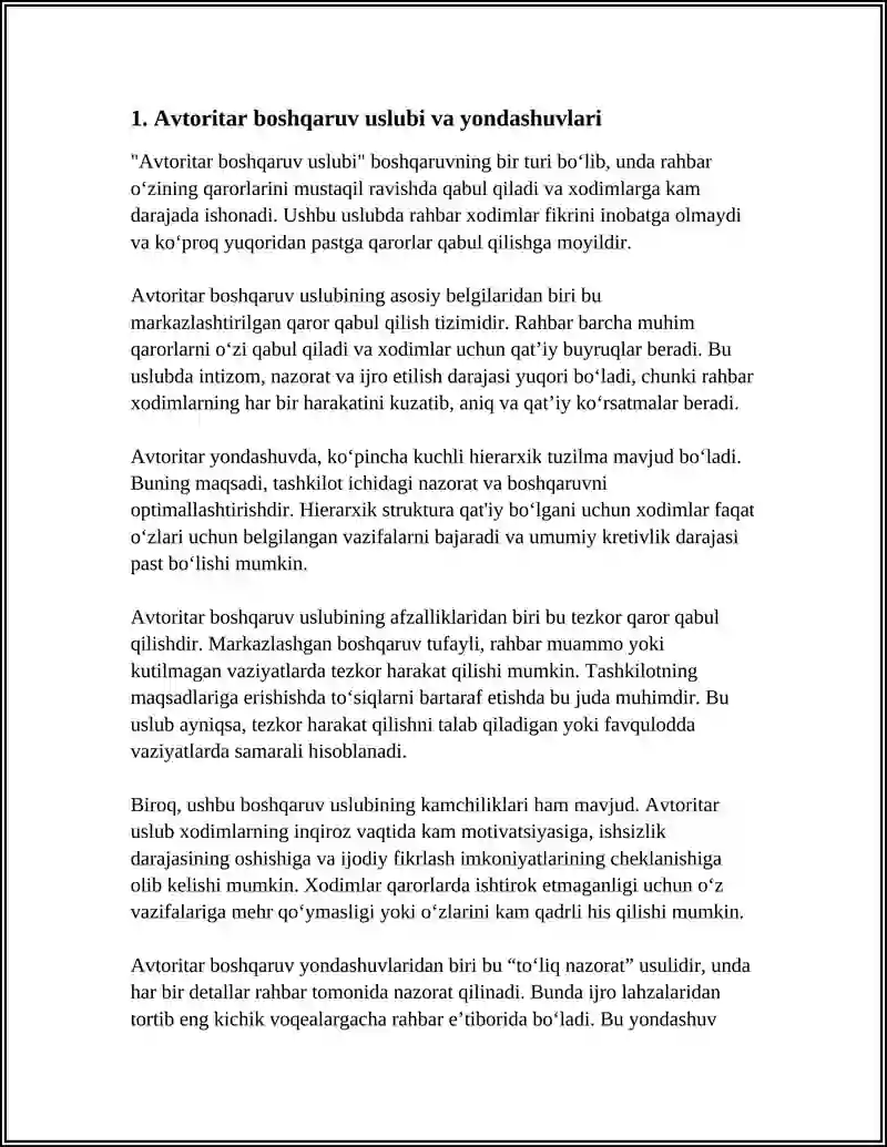 AVTORITAR BOSHQARUV USLUBI VA YONDASHUVLARI