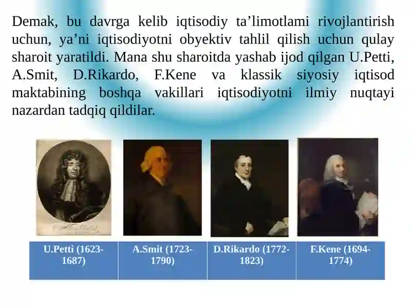Klassik maktabning iqtisodiy ta'limotlari,Angliya va Fransiyada klassik ...