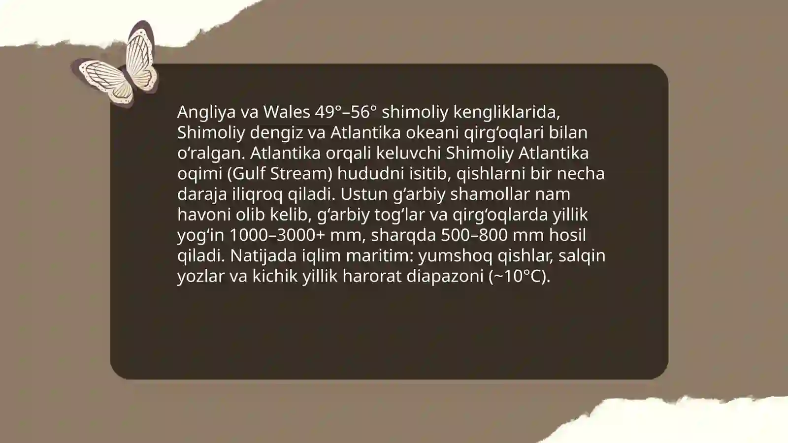 Angliya va Walesni iqlimi va tabiiy sharoiti